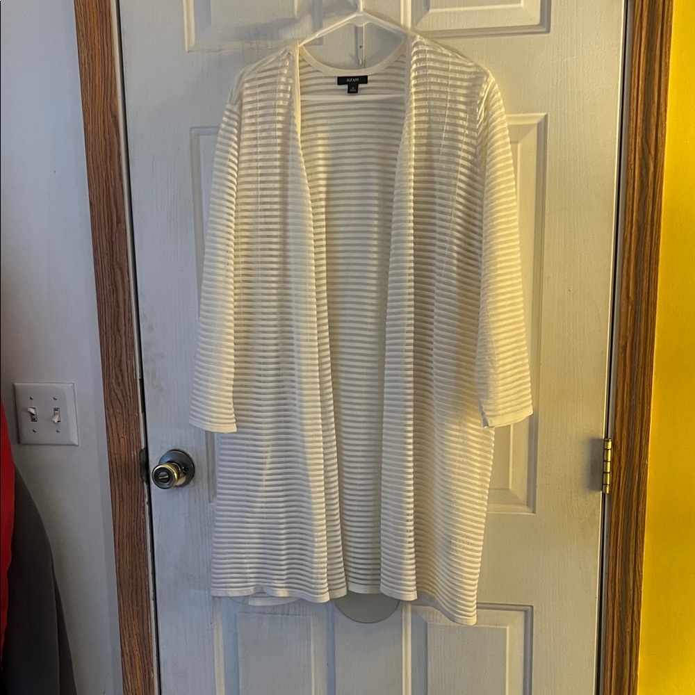 Alfani Ivory Striped Open-Front Cardigan
